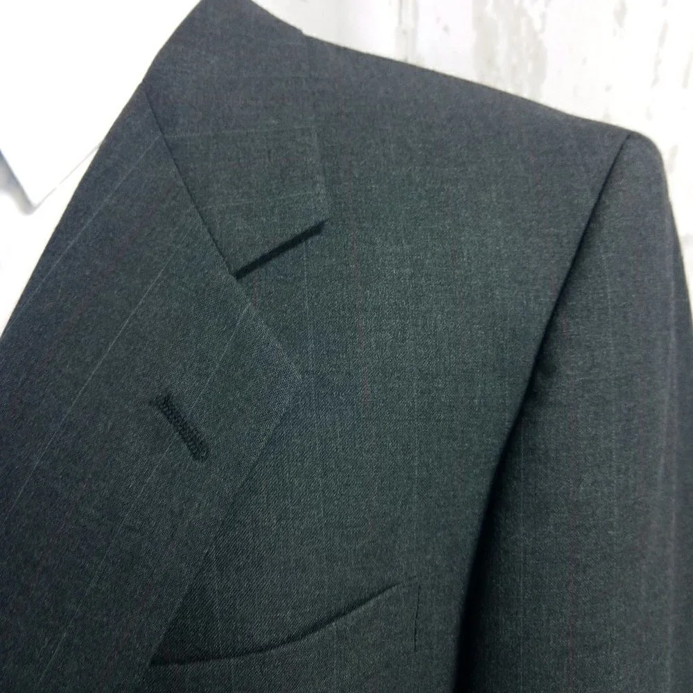 Hart Schaffner Marx Custom Made 44R Charcoal Striped Suit Blazer Sport Coat